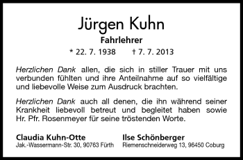 Traueranzeige von Jürgen Kuhn von Neue Presse Coburg