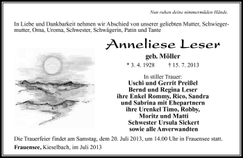 Traueranzeige von Anneliese Leser von Südthüringer Presse