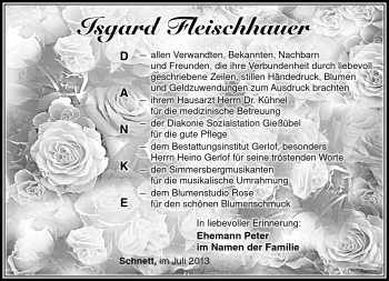 Traueranzeige von Isgard Fleischhauer von Südthüringer Presse