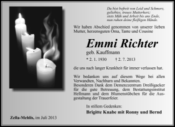 Traueranzeige von Emmi Richter von Südthüringer Presse