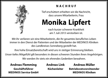 Traueranzeige von Monika Lipfert von Südthüringer Presse