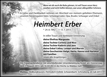 Traueranzeige von Heimbert Erber von Südthüringer Presse