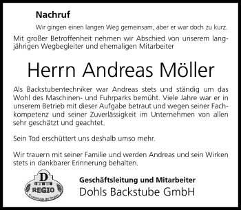 Traueranzeige von Andreas Möller von Südthüringer Presse