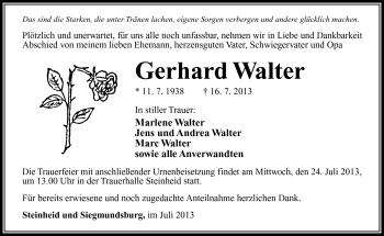 Traueranzeige von Gerhard Walter von Südthüringer Presse