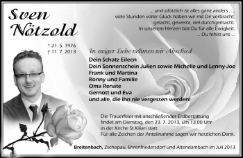 Traueranzeige von Sven Nötzold von Südthüringer Presse