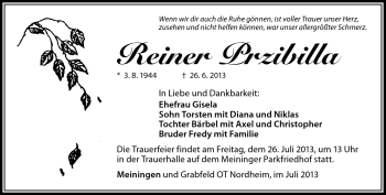 Traueranzeige von Reiner Przibilla von Südthüringer Presse