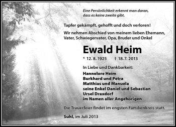 Traueranzeige von Ewald Heim von Südthüringer Presse