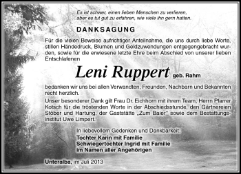 Traueranzeige von Leni Ruppert von Südthüringer Presse
