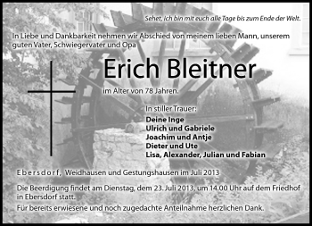 Traueranzeige von Erich Bleitner von Neue Presse Coburg