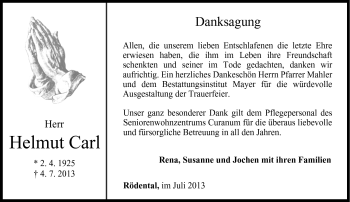 Traueranzeige von Helmut Carl von Neue Presse Coburg