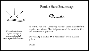 Traueranzeige von Hans Braune von Neue Presse Coburg