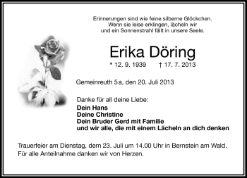 Traueranzeige von Erika Döring von Frankenpost