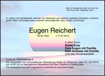 Traueranzeige von Euchen Reichert von Neue Presse Coburg