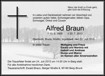 Traueranzeige von Alfred Braun von Frankenpost