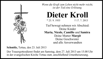 Traueranzeige von Dieter Kroll von Neue Presse Coburg
