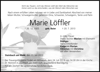 Traueranzeige von Marie Löffler von Neue Presse Coburg