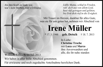 Traueranzeige von Irene Müller von Neue Presse Coburg
