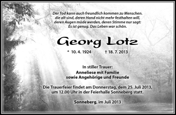 Traueranzeige von Georg Lotz von Südthüringer Presse