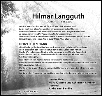 Traueranzeige von Hilmar Langguth von Neue Presse Coburg
