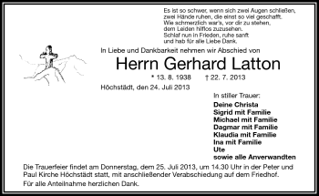 Traueranzeige von Gerhard Latton von Frankenpost