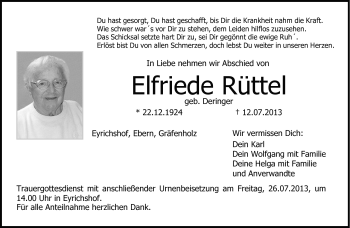 Traueranzeige von Elfriede Rüttel von Neue Presse Coburg