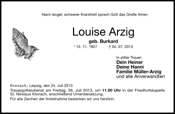 Traueranzeige von Louise Arzig von Neue Presse Coburg