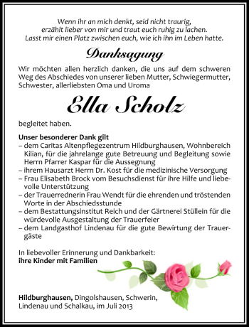 Traueranzeige von Ella Scholz von Südthüringer Presse
