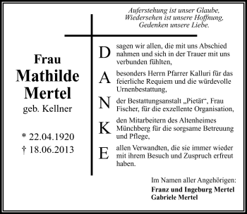 Traueranzeige von Mathilde Hertel von Frankenpost