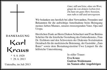 Traueranzeige von Karl Kraus von Südthüringer Presse