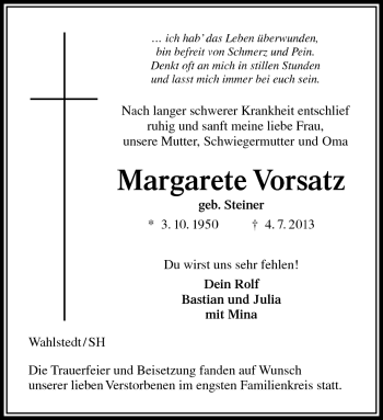 Traueranzeige von Margarete Vorsatz von Südthüringer Presse