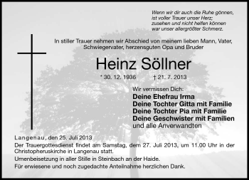 Traueranzeige von Heinz Söllner von Neue Presse Coburg