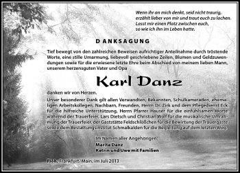 Traueranzeige von Karl Danz von Südthüringer Presse