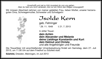 Traueranzeige von Isolde Kern von Südthüringer Presse