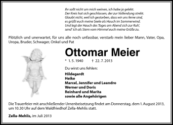 Traueranzeige von Ottomar Meier von Südthüringer Presse