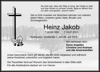 Traueranzeige von Heinz Jakob von Frankenpost