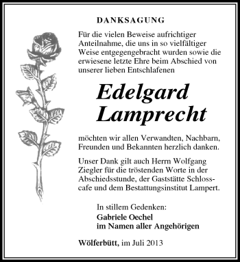 Traueranzeige von Edelgard Lamprecht von Südthüringer Presse