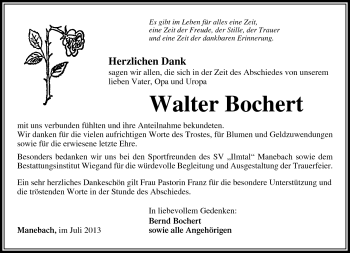 Traueranzeige von Walter Bochert von Südthüringer Presse