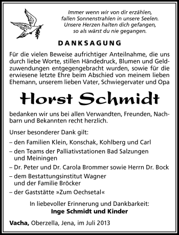 Traueranzeige von Horst Schmidt von Südthüringer Presse