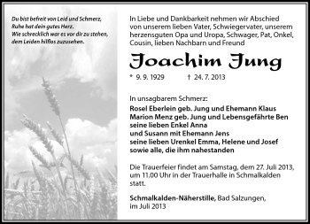 Traueranzeige von Joachim Jung von Südthüringer Presse