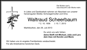 Traueranzeige von Waltraud Scheerbaum von Frankenpost