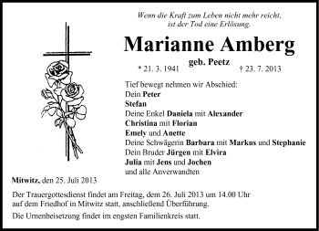 Traueranzeige von Marianne Amberg von Neue Presse Coburg