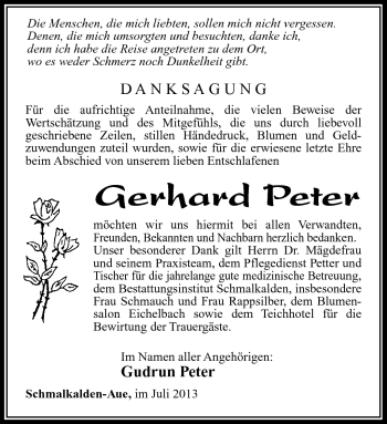Traueranzeige von Gerhard Peter von Südthüringer Presse