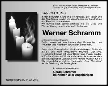 Traueranzeige von Werner Schramm von Südthüringer Presse