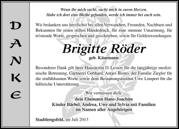 Traueranzeige von Brigitte Röder von Südthüringer Presse