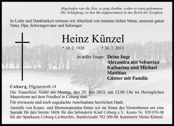Traueranzeige von Heinz Künzel von Neue Presse Coburg