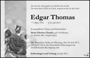 Traueranzeige von Edgar Thomas von Südthüringer Presse