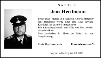 Traueranzeige von Jens Herdmann von Südthüringer Presse