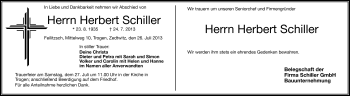 Traueranzeige von Herbert Schiller von Frankenpost