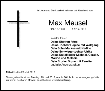 Traueranzeige von Meusel Max von Neue Presse Coburg