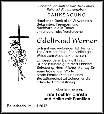 Traueranzeige von Edeltraud Werner von Südthüringer Presse